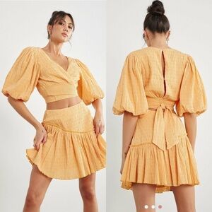 Sovere Orange Puff Sleeve Crop Top Size 6 Tie Waist Boho Summer Coconut Girl